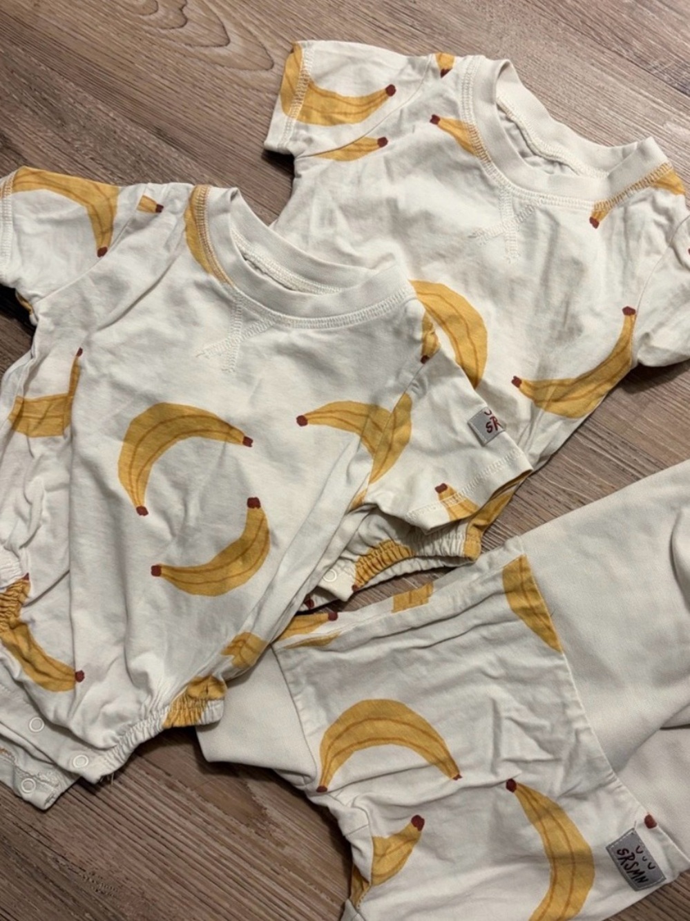 Kids Banana Print Cream Short-Sleeve Set 0-6MO